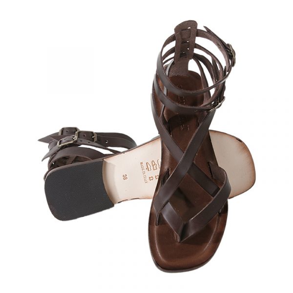 Sandalo artigianale gladiatore Artide marrone da donna