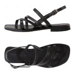 women’s black leather sandals with square leather sole